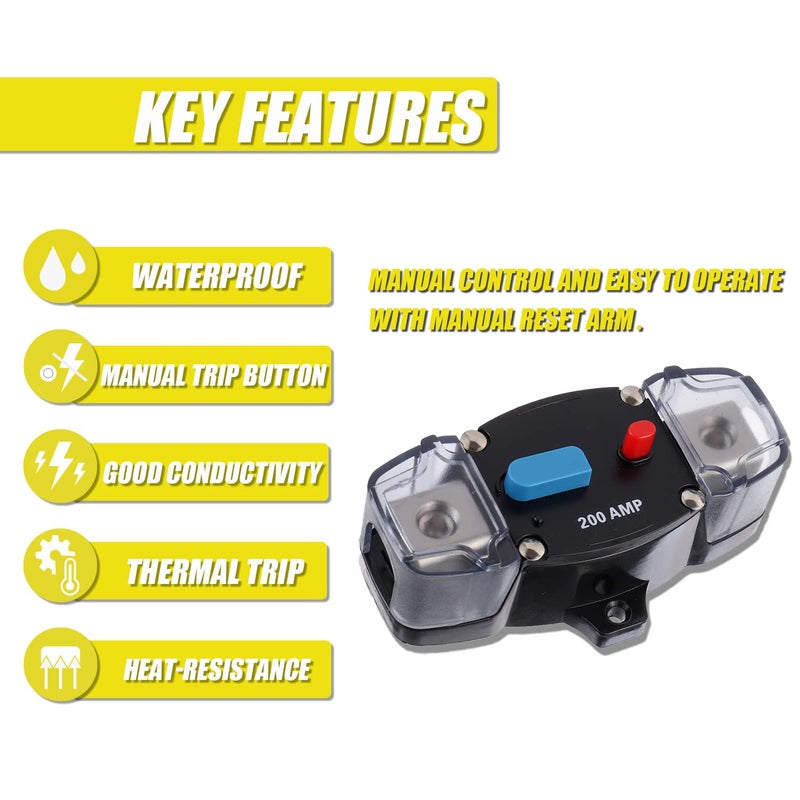 EPLZON 200A 12-48 Volt DC Self Recovery Circuit Breaker with Manual Reset Button for Automotive Rv Marine Boat (200Amp) - Image 3